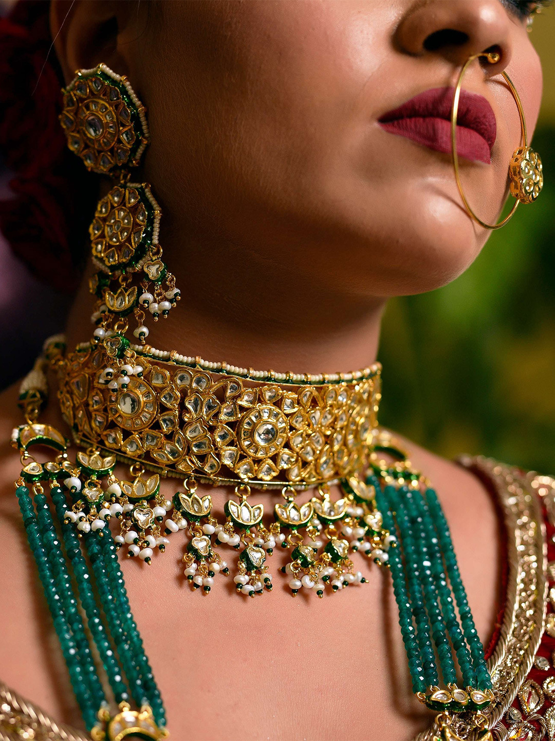 STYLE DECO Gold-Plated Kundan Studded & Beaded Necklace and Earrings