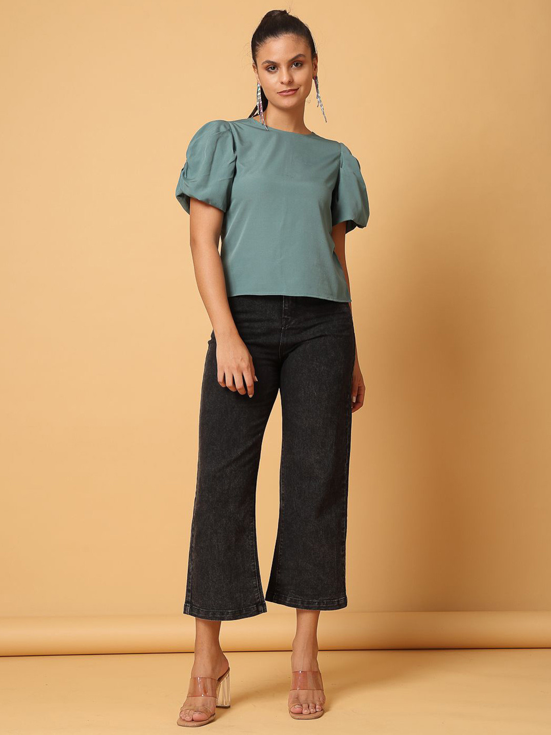 VESTIDO MODAS Puff Sleeve Crepe Top
