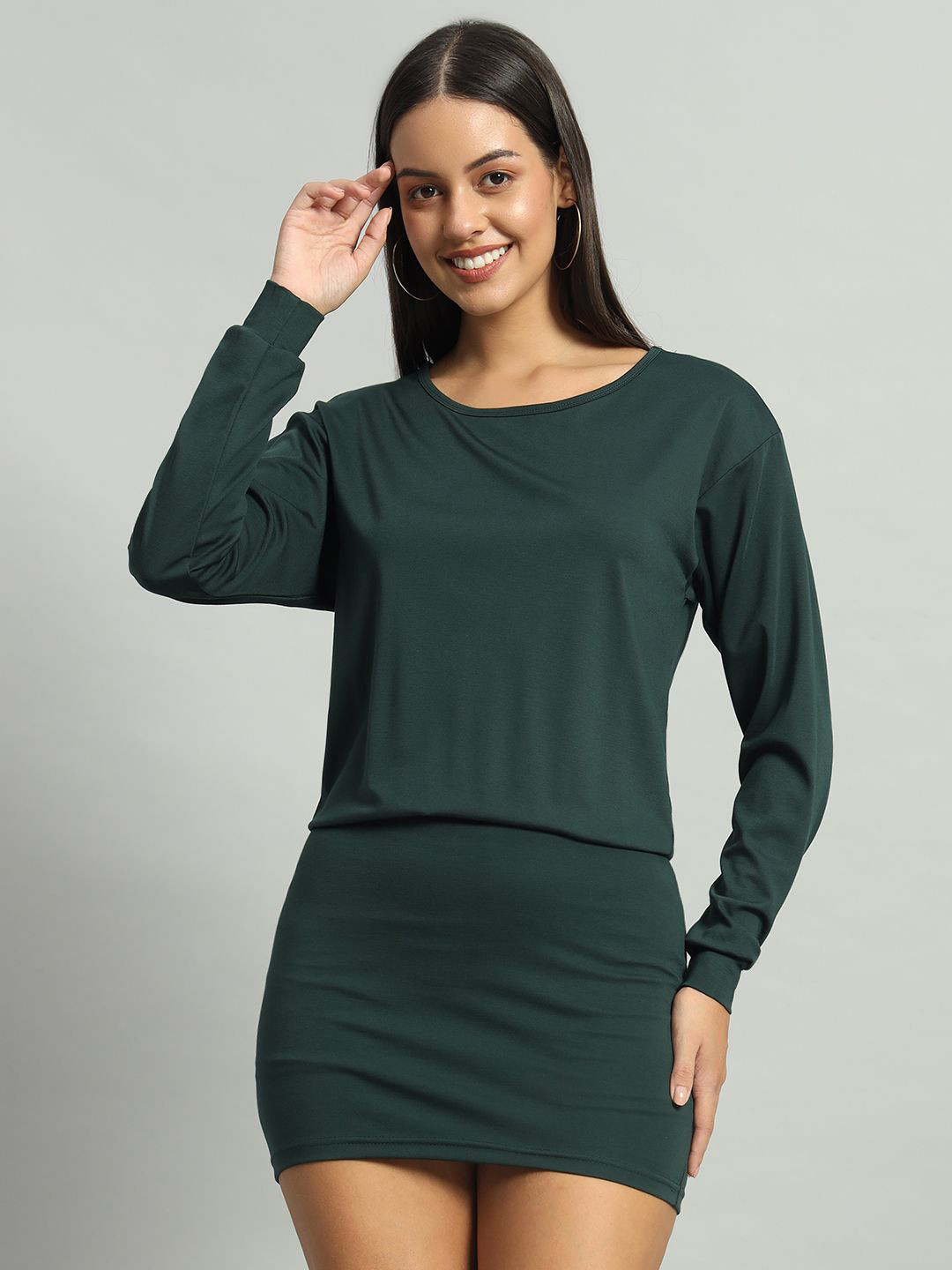 ND & R Women Solid Stretchable One Piece Shift Dress