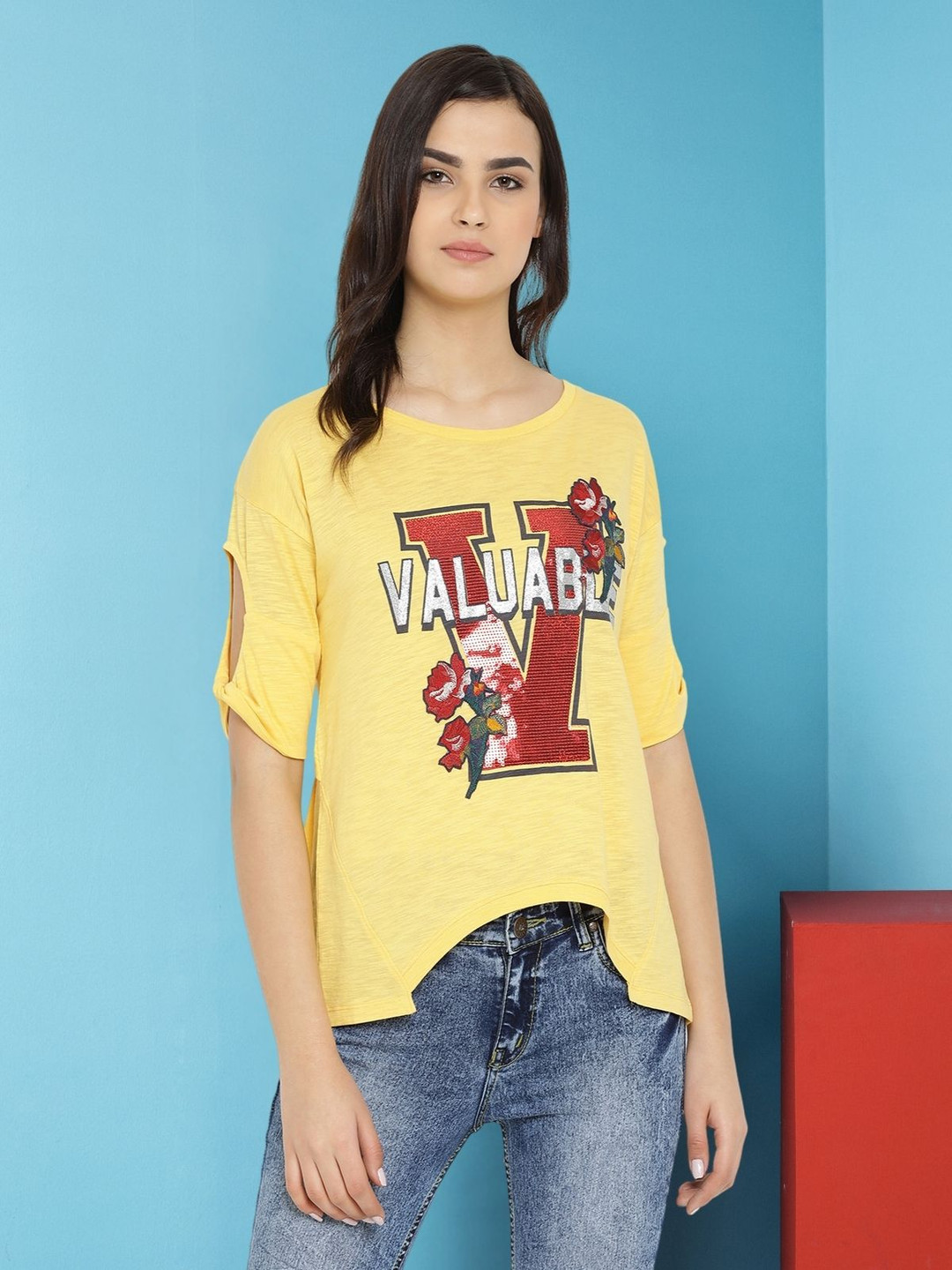 Moda Elementi Print Extended Sleeves Cotton Top