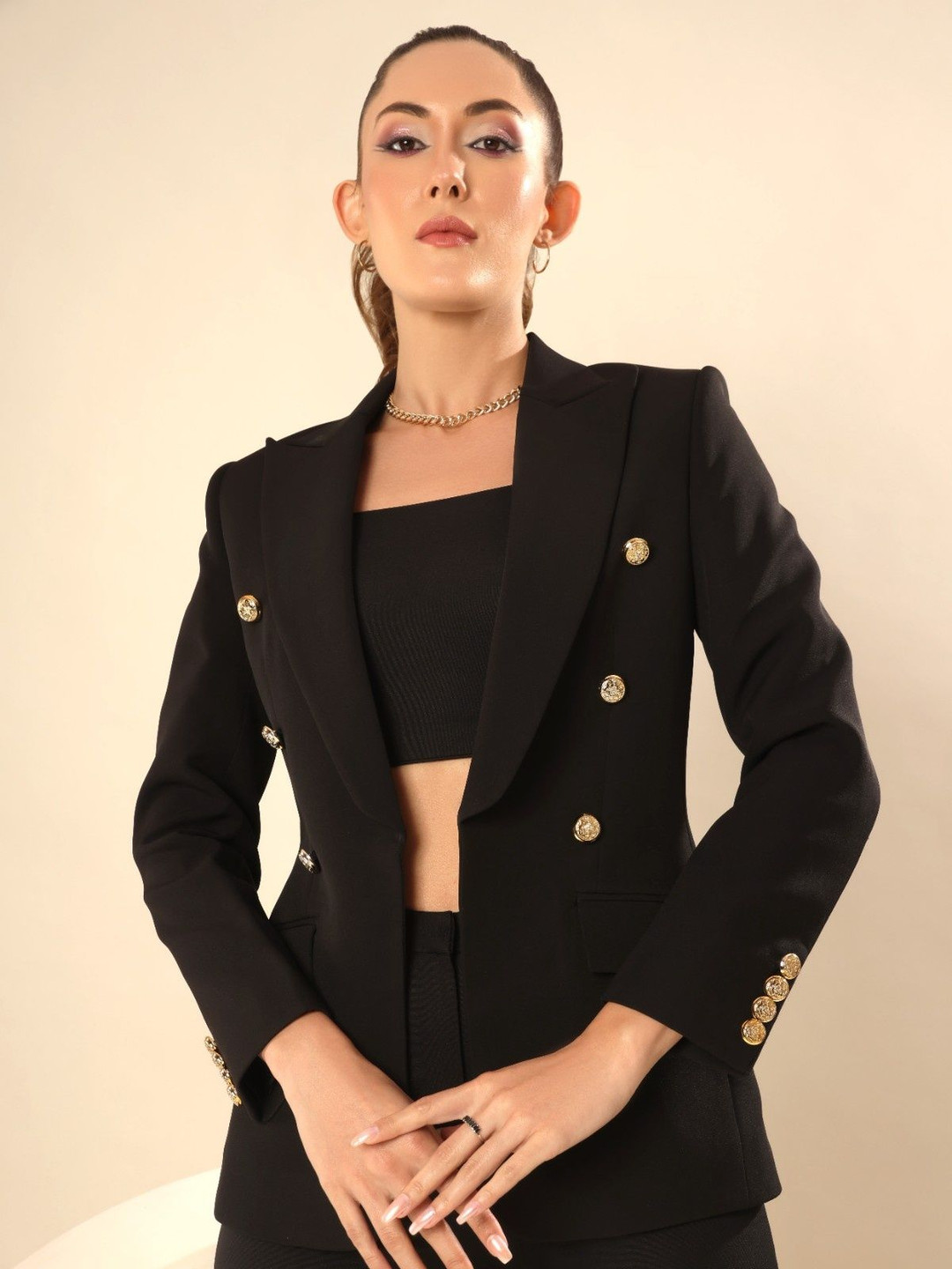 VOLCAPE Peaked Lapel Collar Front Open Formal Blazer