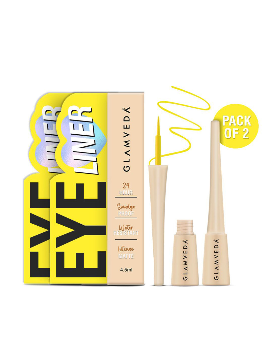 GLAMVEDA Set Of 2 Super Matte Smudge Proof Liquid Eyeliner - Yellow - 4.5ml Each