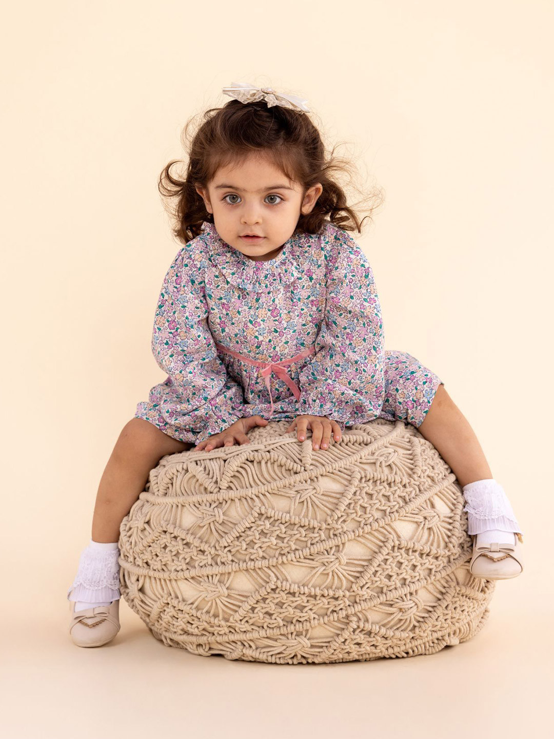 TIDY SLEEP Floral Print Puff Sleeve Linen A-Line Maxi Dress