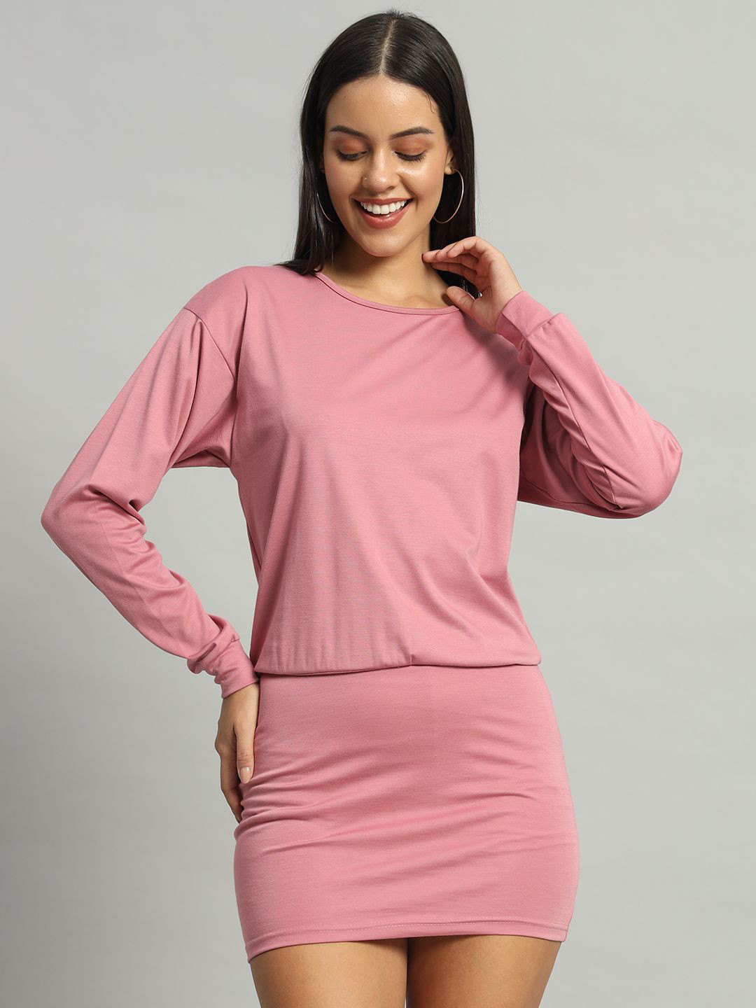 ND & R Women Solid Stretchable One Piece Shift Dress