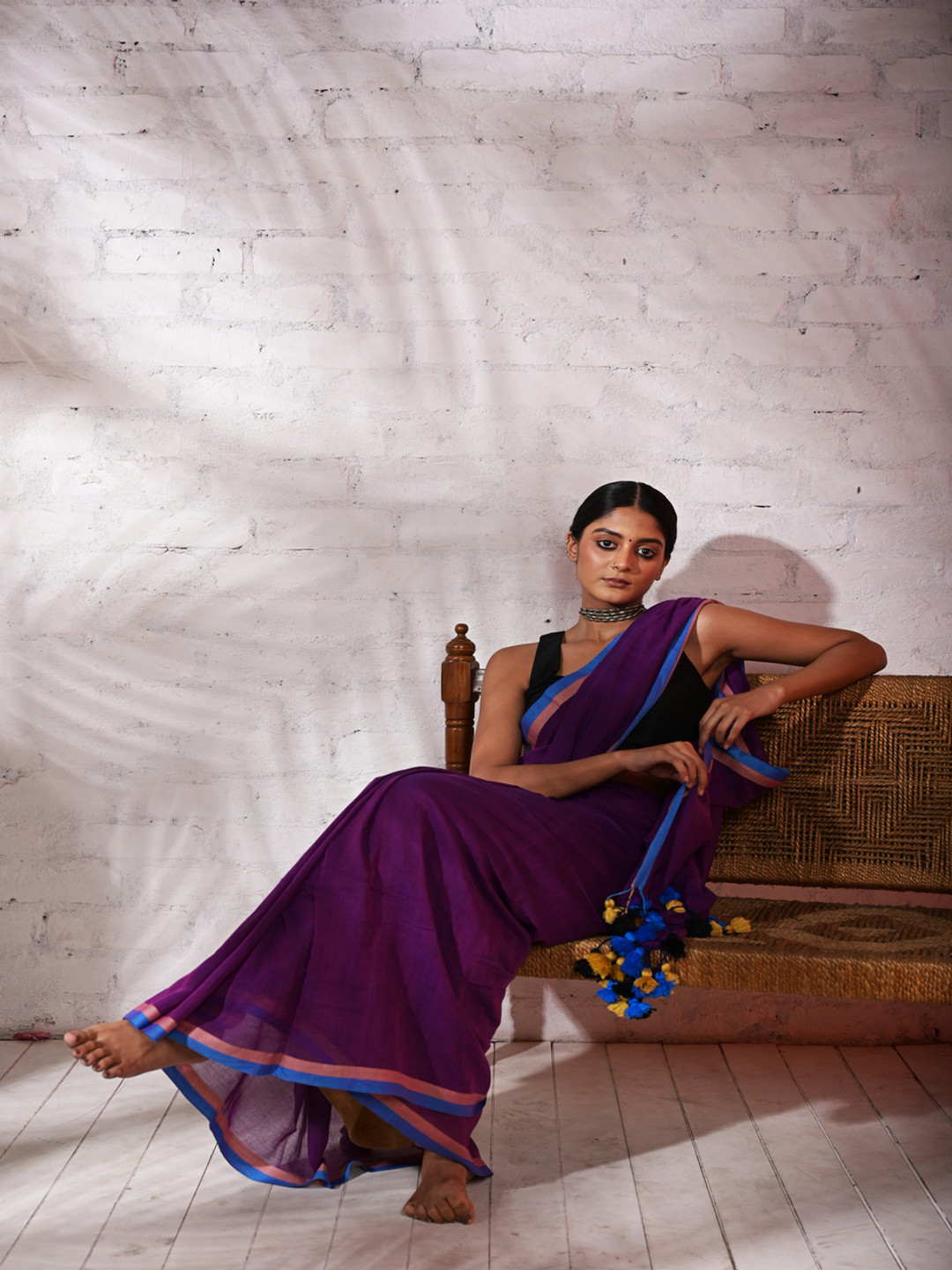 HUTS AND LOOMS Mul Cotton Saree
