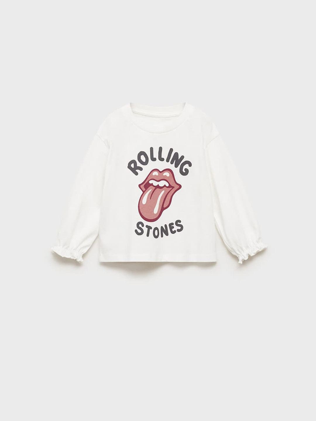 Mango Kids Girls Rolling Stones Print Drop-Shoulder Sleeves Pure Cotton T-shirt