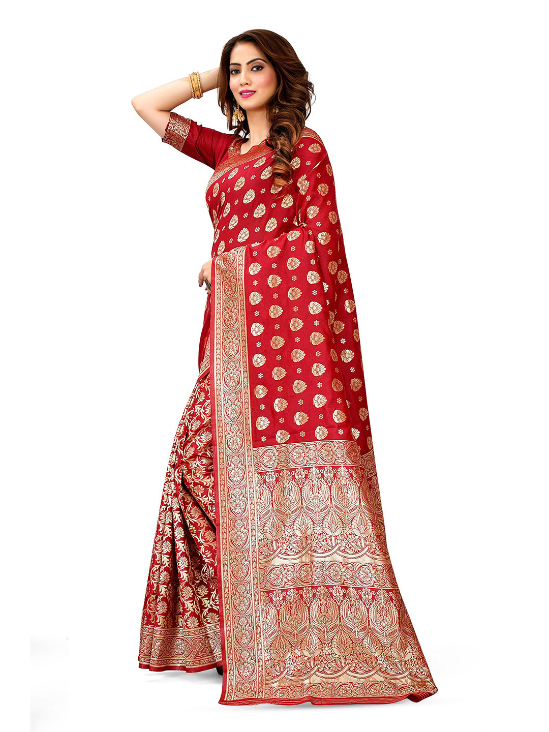 Melok Woven Design Zari Silk Blend Ready to Wear Banarasi Saree