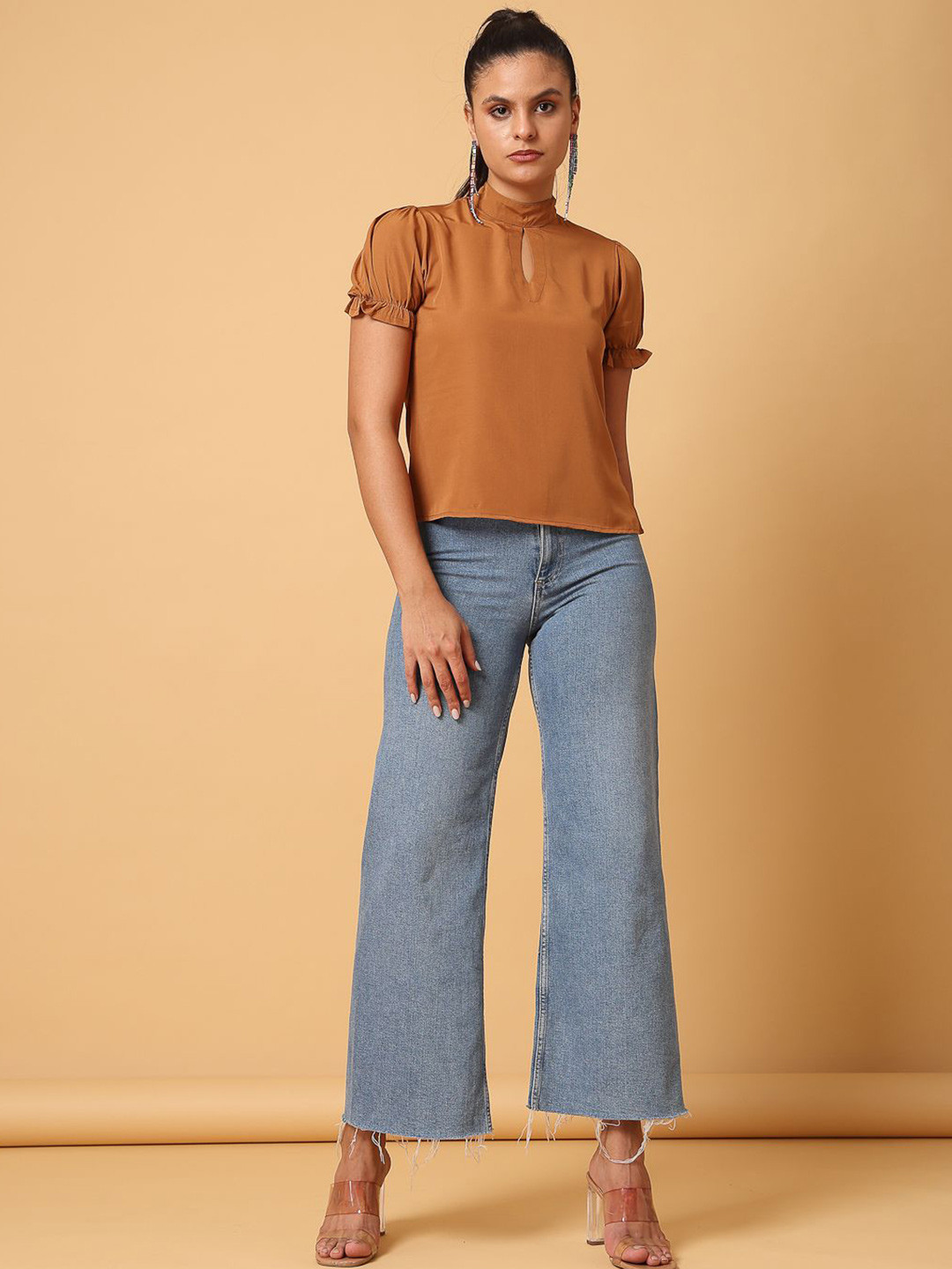 VESTIDO MODAS Puff Sleeve Crepe Top