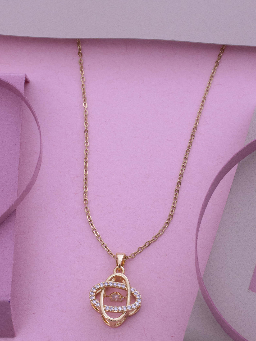 Ramdev Art Fashion Jwellery Gold-Plated Stainless Steel Stone Studded Pendant with Chain