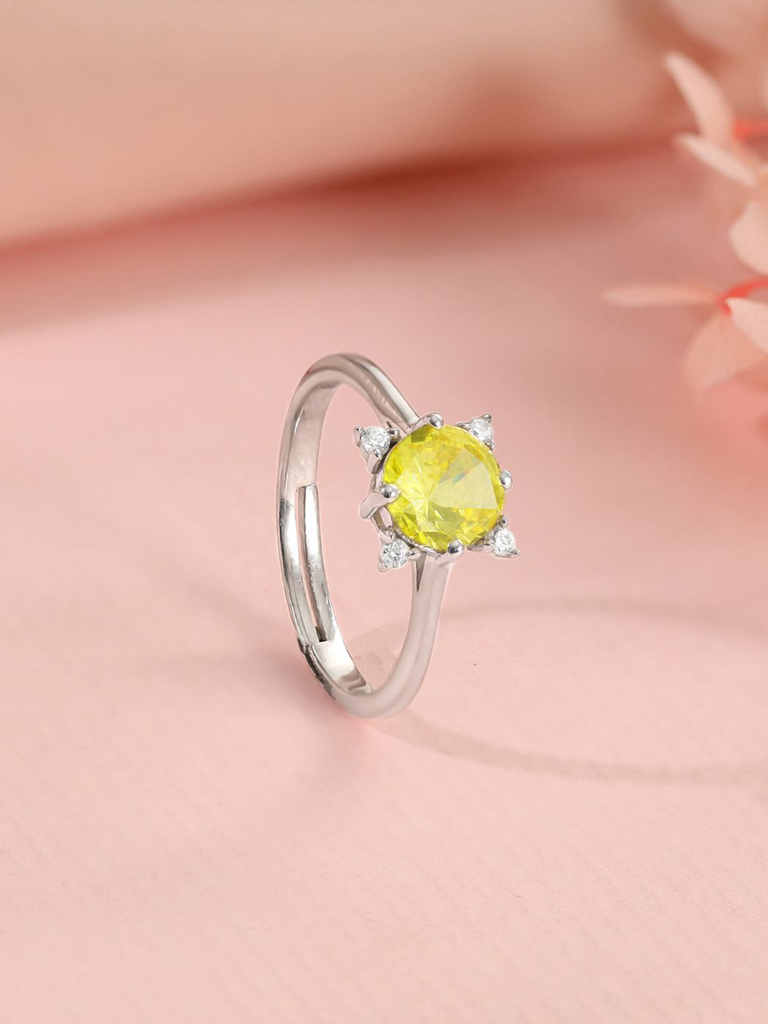 GIVA 925 Sterling Silver Brightest Sparkle Rhodium-Plated CZ Studded Adjustable Ring
