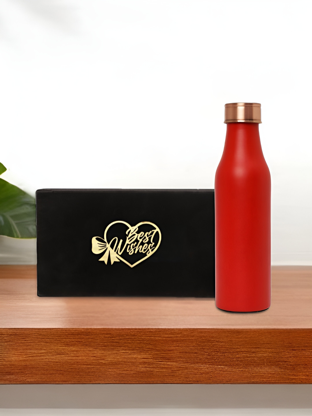 INTERNATIONAL GIFT Red Pure Copper Water Bottle With Velvet Box & Bag - 950ml