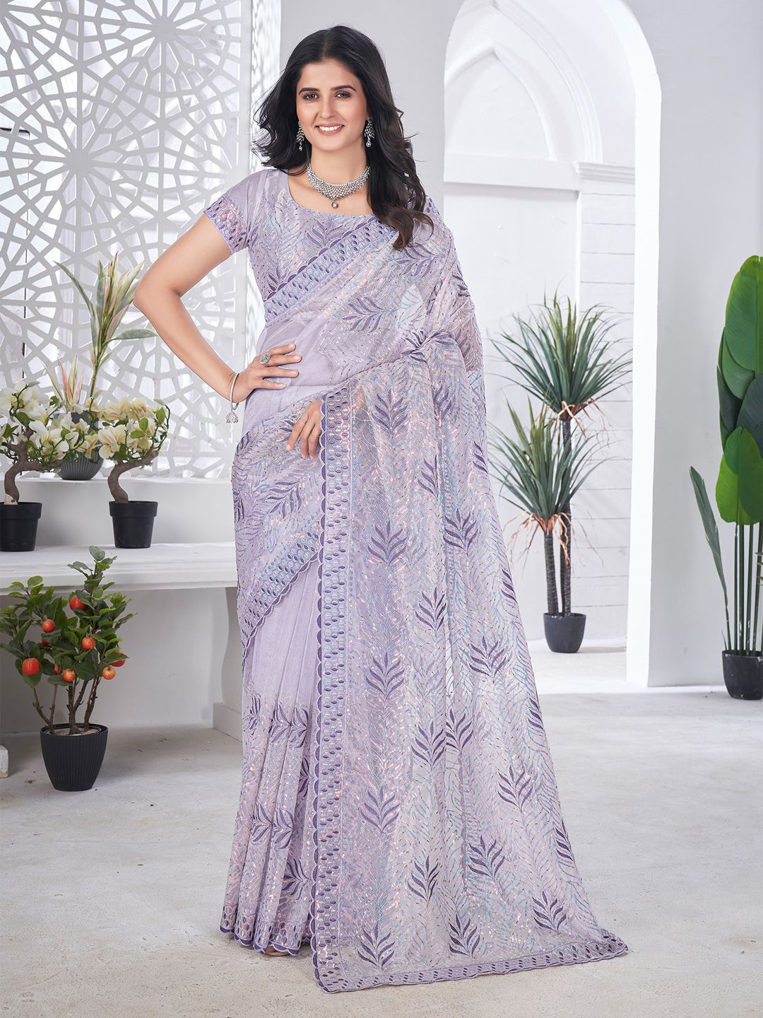 Anouk Embellished Aari Work Net Saree