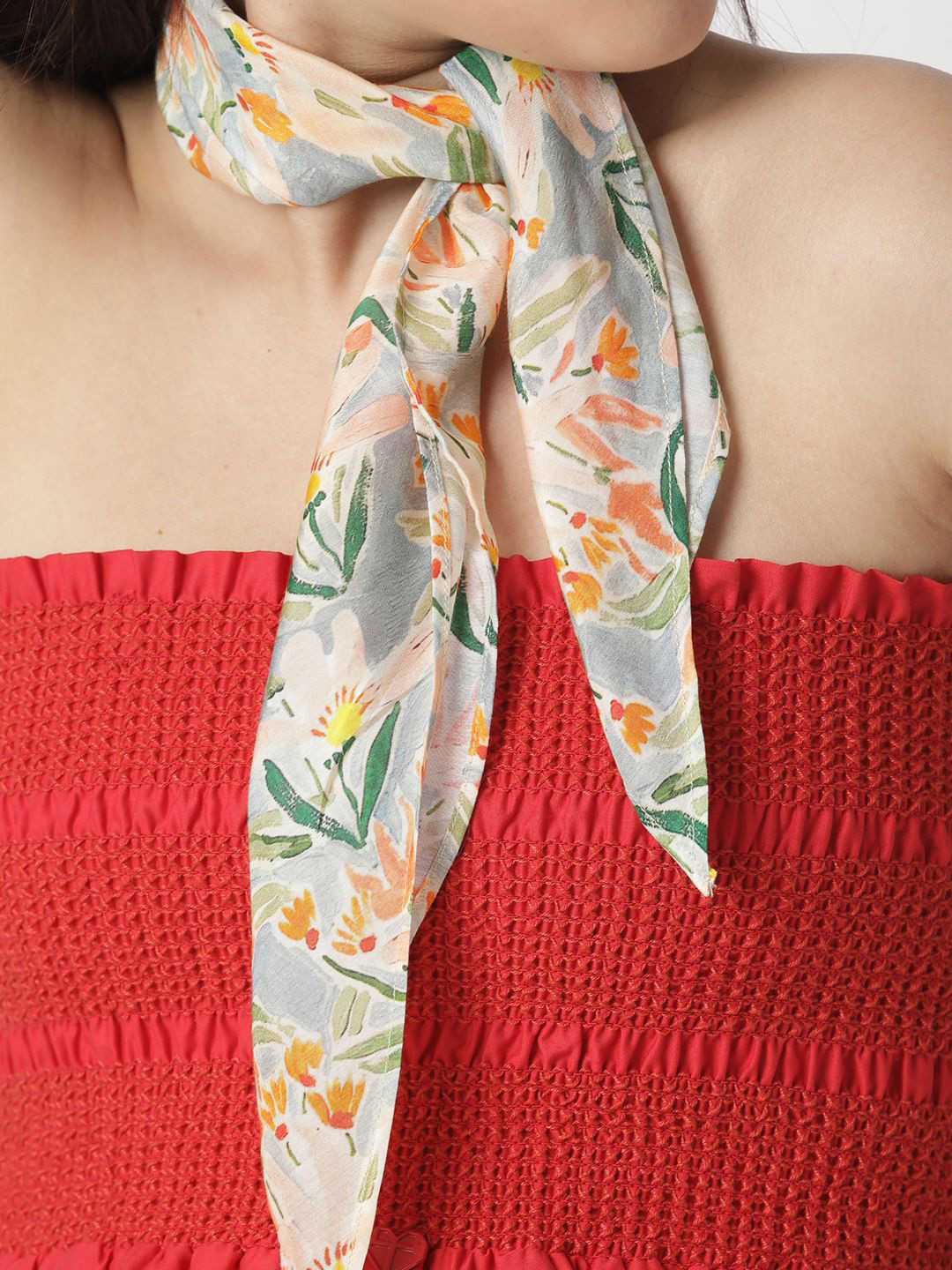 RAREISM Women Izzie Primary Orange Printed Pure Cotton Scarf