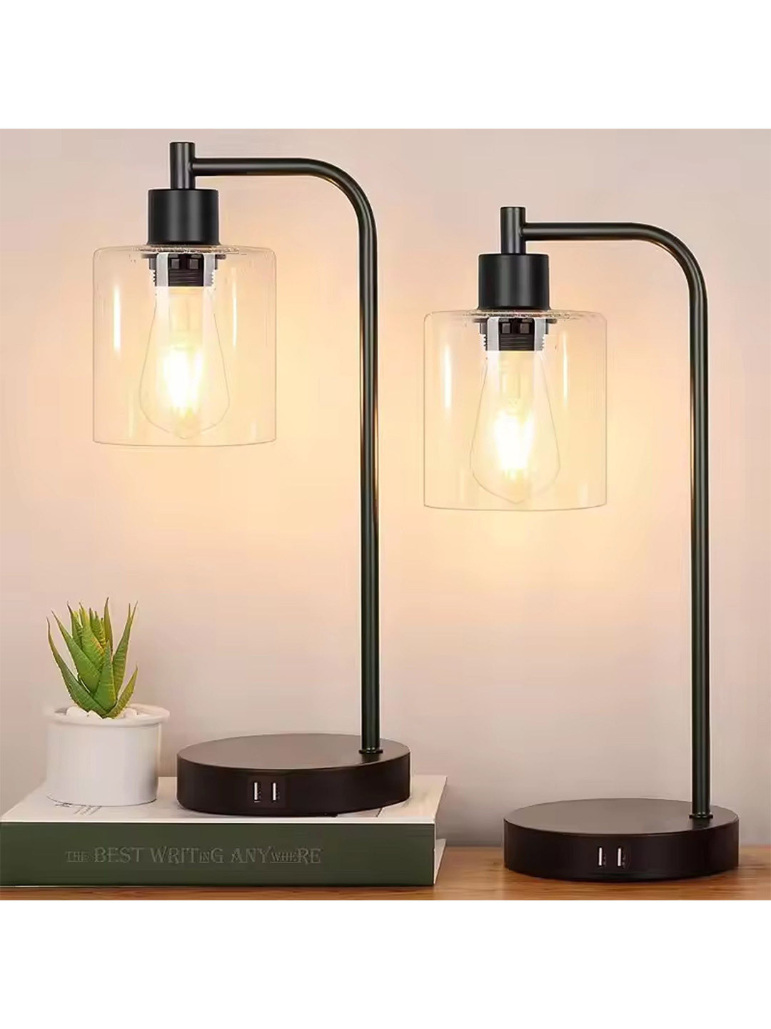 THE ARTMENT Black Artique Dimmable Metal Cylinder Shaped Table Lamp