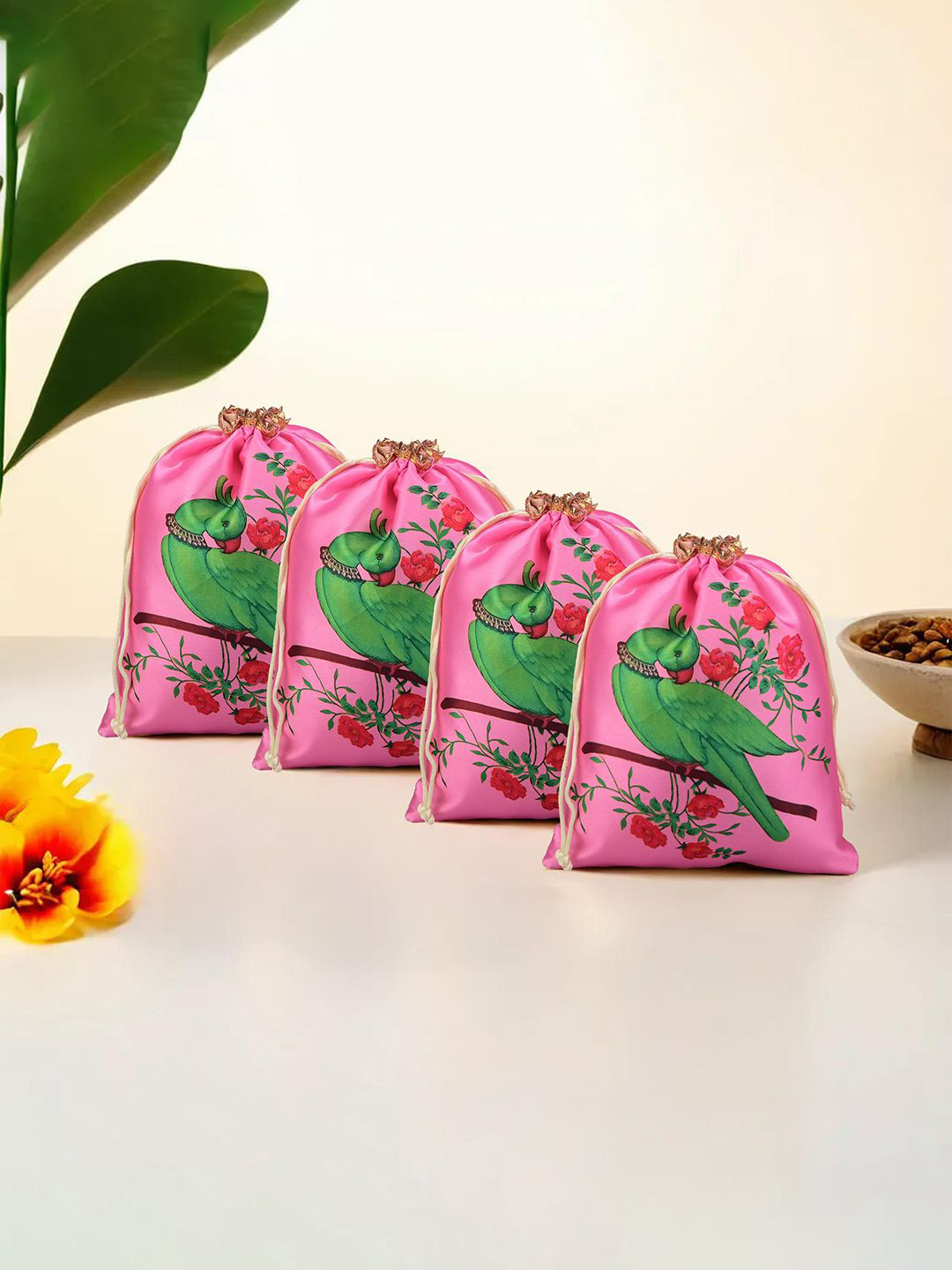 Kuber Industries Unisex Set Of 4 Parrot Design Printed Potli Clutches