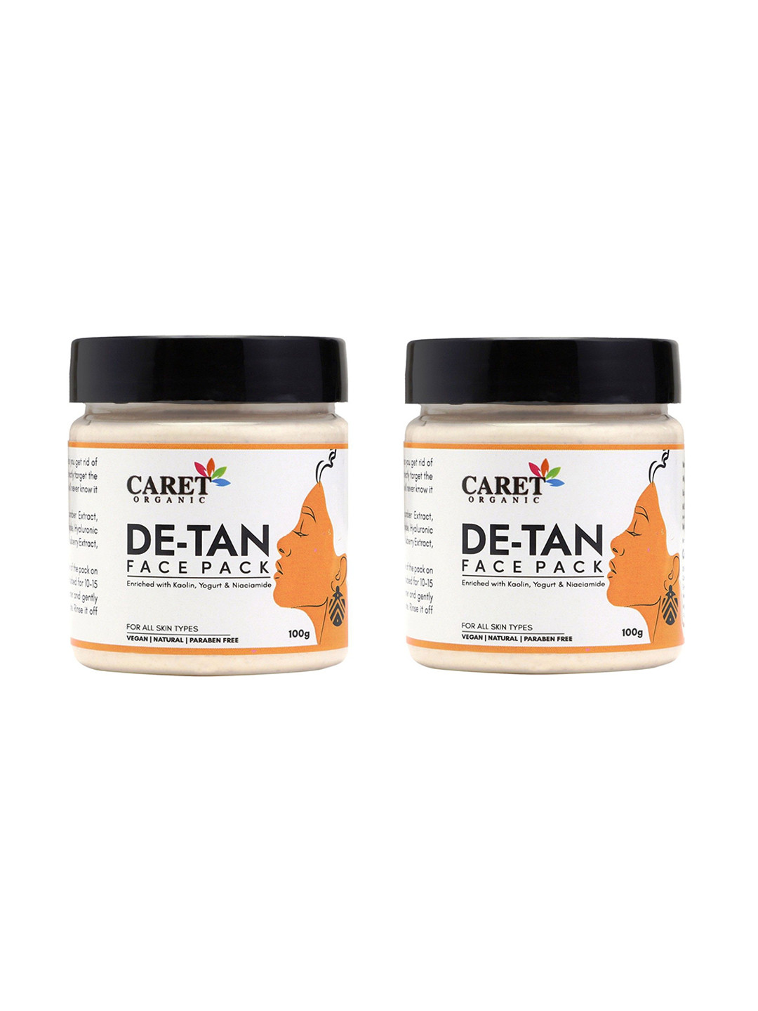 CARET ORGANIC Set Of 2 De-Tan Face Pack With Kaolin, Yogurt & Niacinamide - 100 g Each