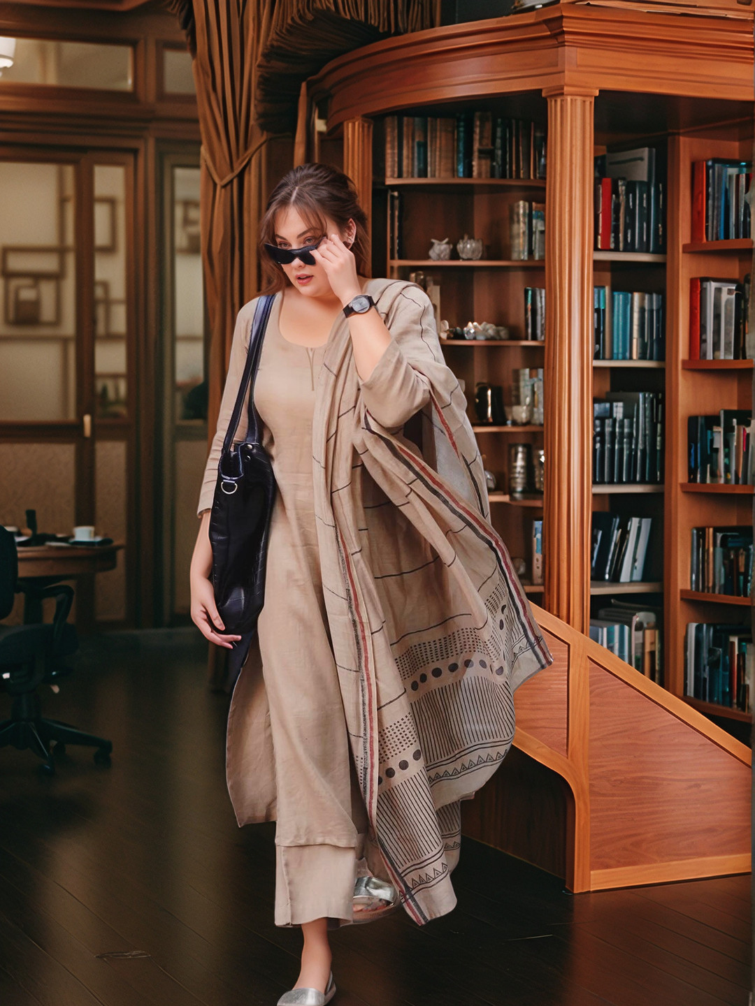 DIVASTRI Round Neck Straight Kurta With Palazzos & Dupatta