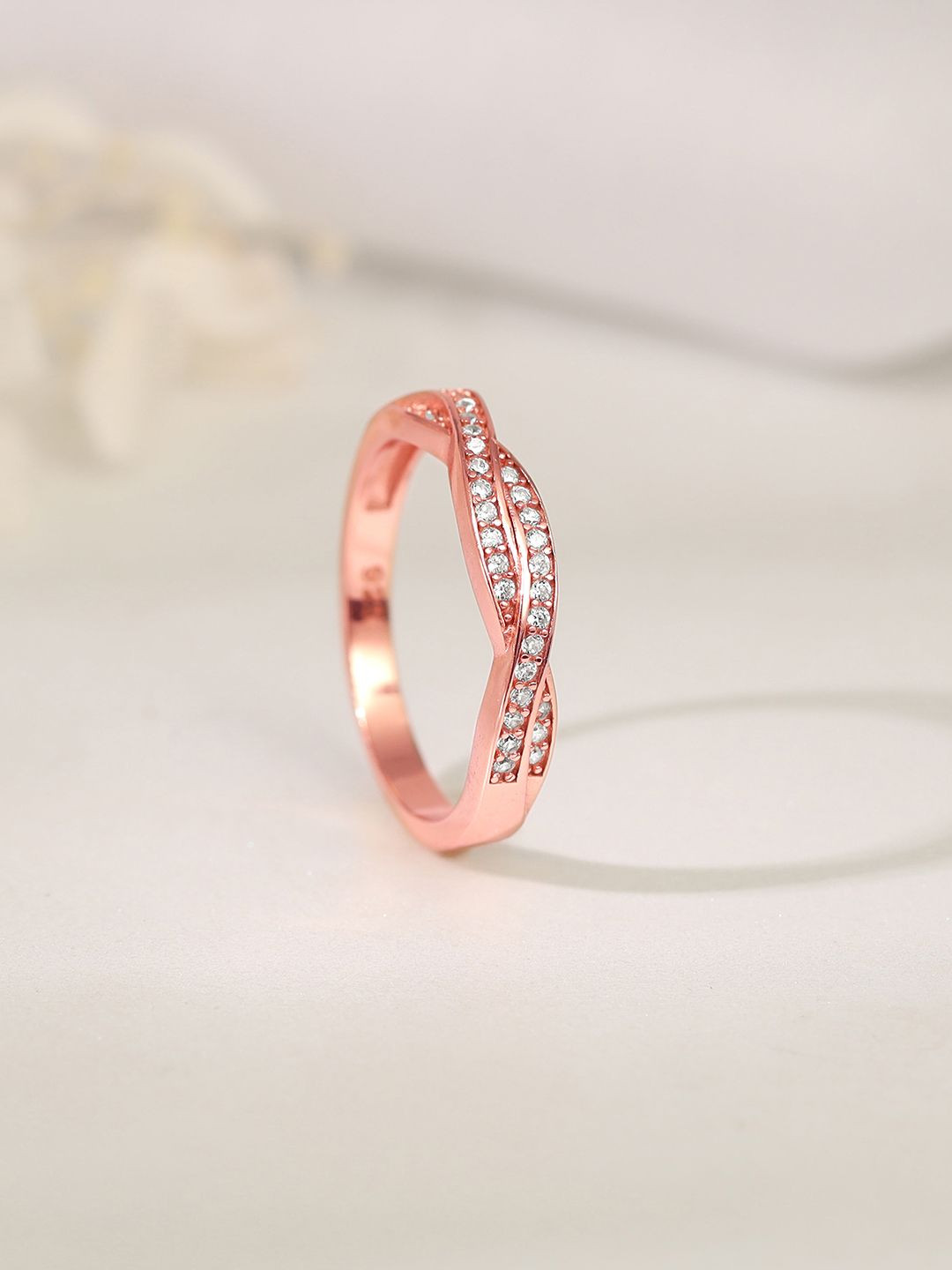 GIVA 925 Sterling Silver Rose Gold-Plated CZ Studded Sparkling Spiral Finger Ring