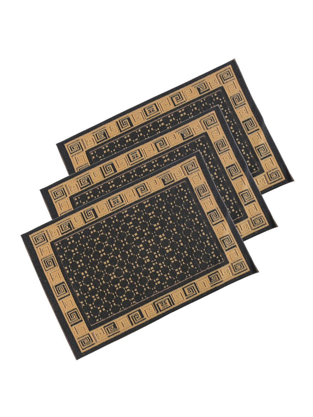 Kuber Industries Grey & Beige 3 Pieces Cross Tee Rectangular Anti-Skid Doormats