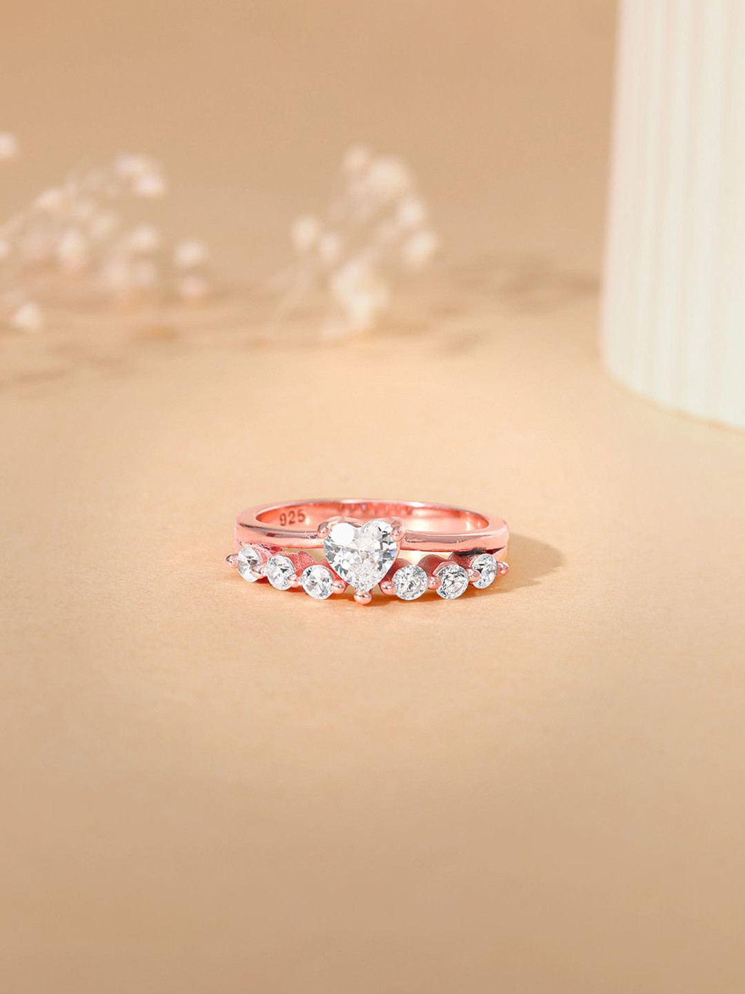 GIVA 925 Sterling Silver Rose Gold-Plated CZ Studded Unstoppable Love Finger Ring