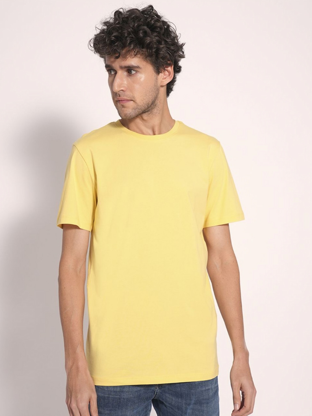 SELECTED Men Solid Round Neck Cotton T-shirt