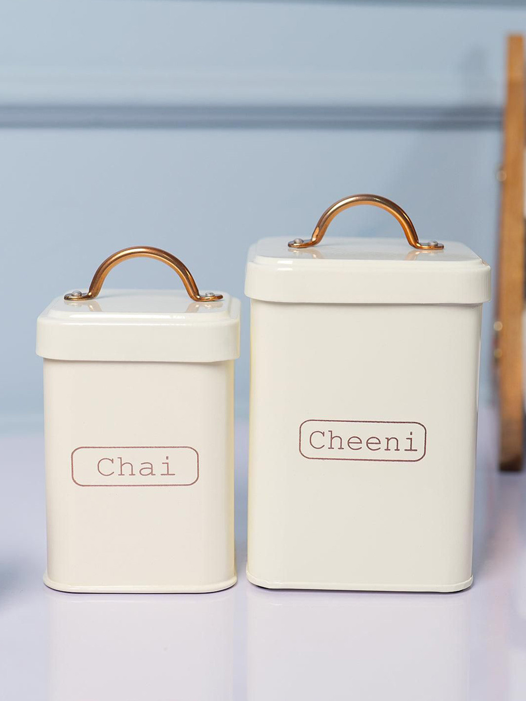 Market99 White Typography Cast Iron 2 Piece Flip Top Canister