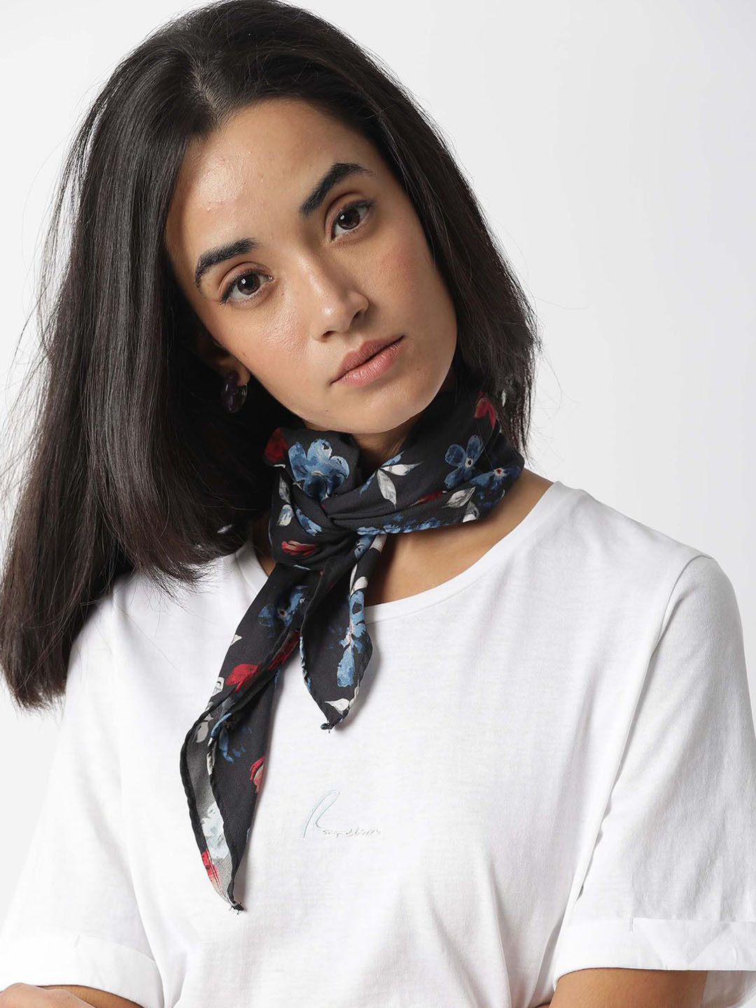 RAREISM Women Koa Primary Navy Printed Pure Cotton Scarf