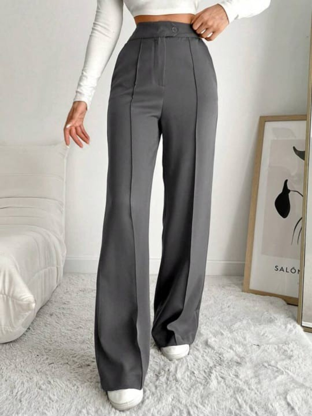 Next One Women Smart Loose Fit High-Rise Easy Wash Pleated Trousers