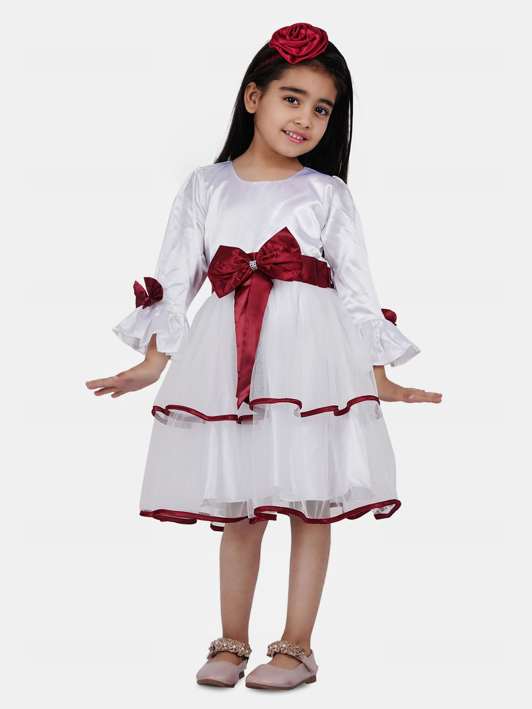 Wow Princess Girls Bell Sleeves Satin Fit & Flare Dress