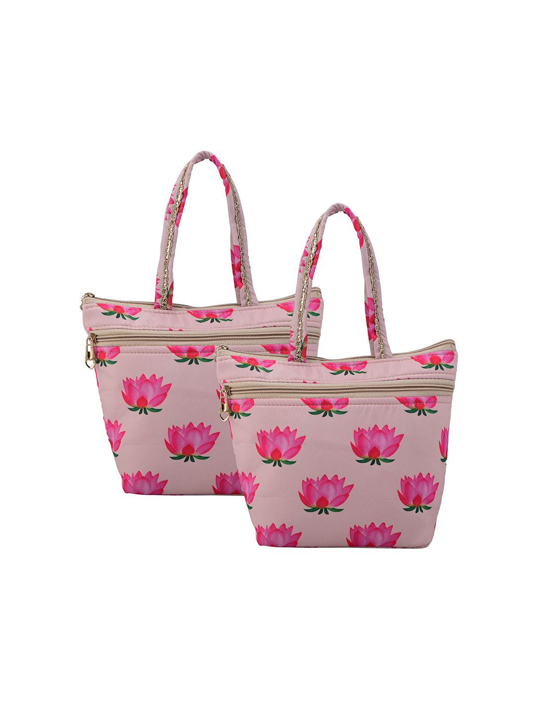 Kuber Industries 2 Pcs Lotus Printed Pure Silk Hand Bags