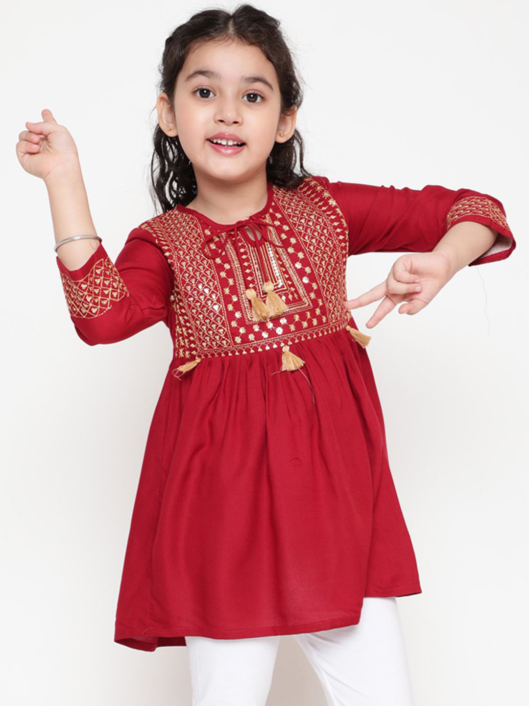 Ishti Designer Girls Kids Top Maroon