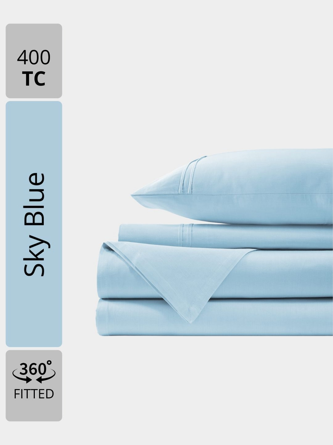Aurave Rossini Blue Cotton 400 TC Fitted King Superfine Bedsheet with 2 Pillow Covers-72 x 78 inches