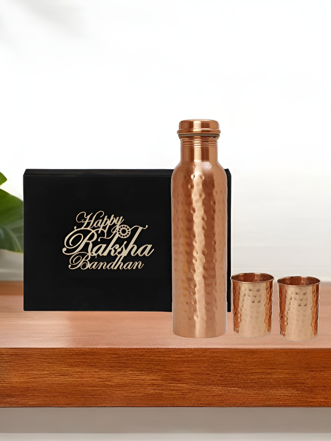 INTERNATIONAL GIFT 3 Pieces Pure Copper Water Bottle With Glass Set Velvet Box & Bag 950ml