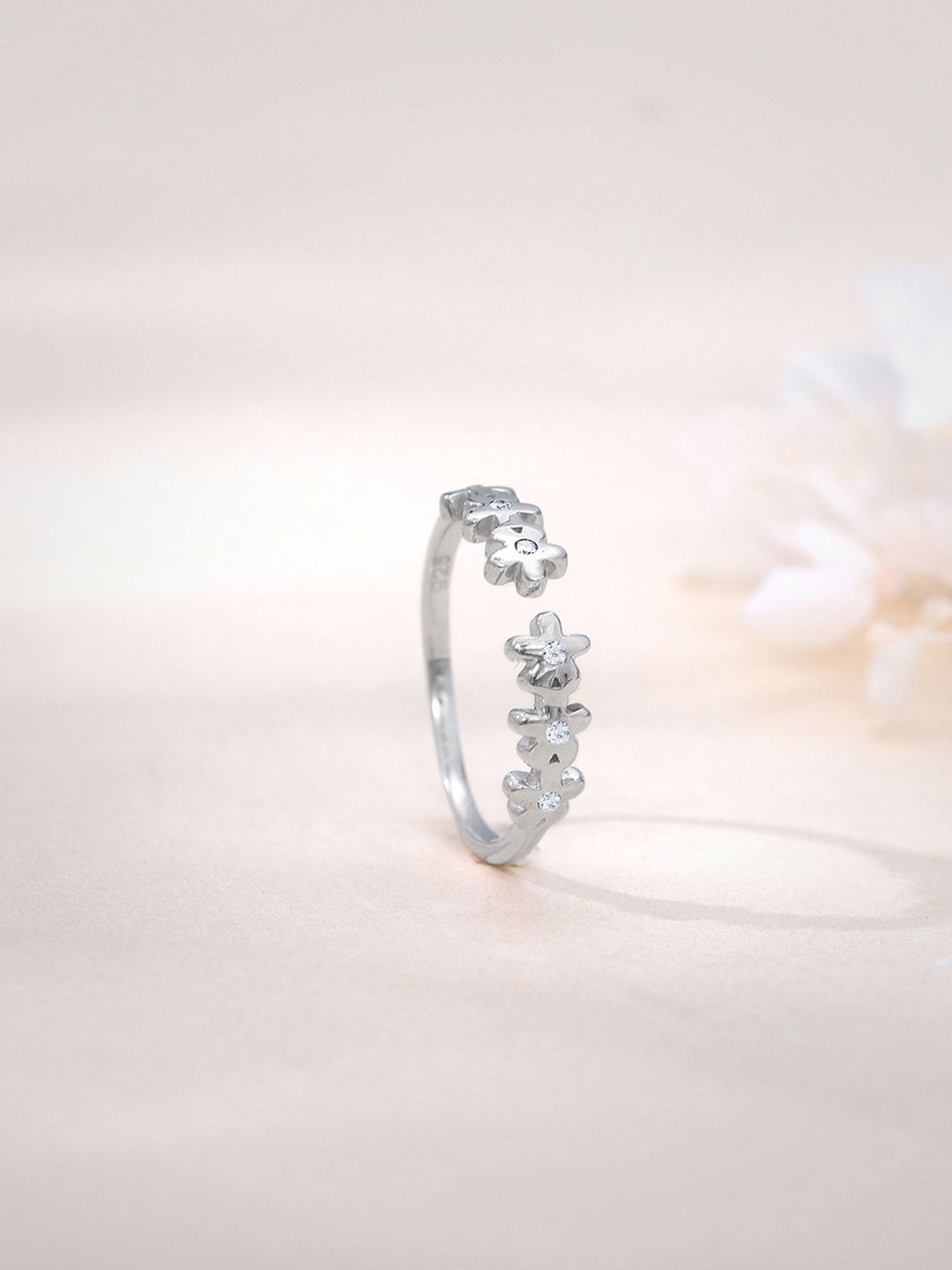 GIVA 925 Sterling Silver Bloom Forever Rhodium-Plated CZ Studded Adjustable Finger Ring