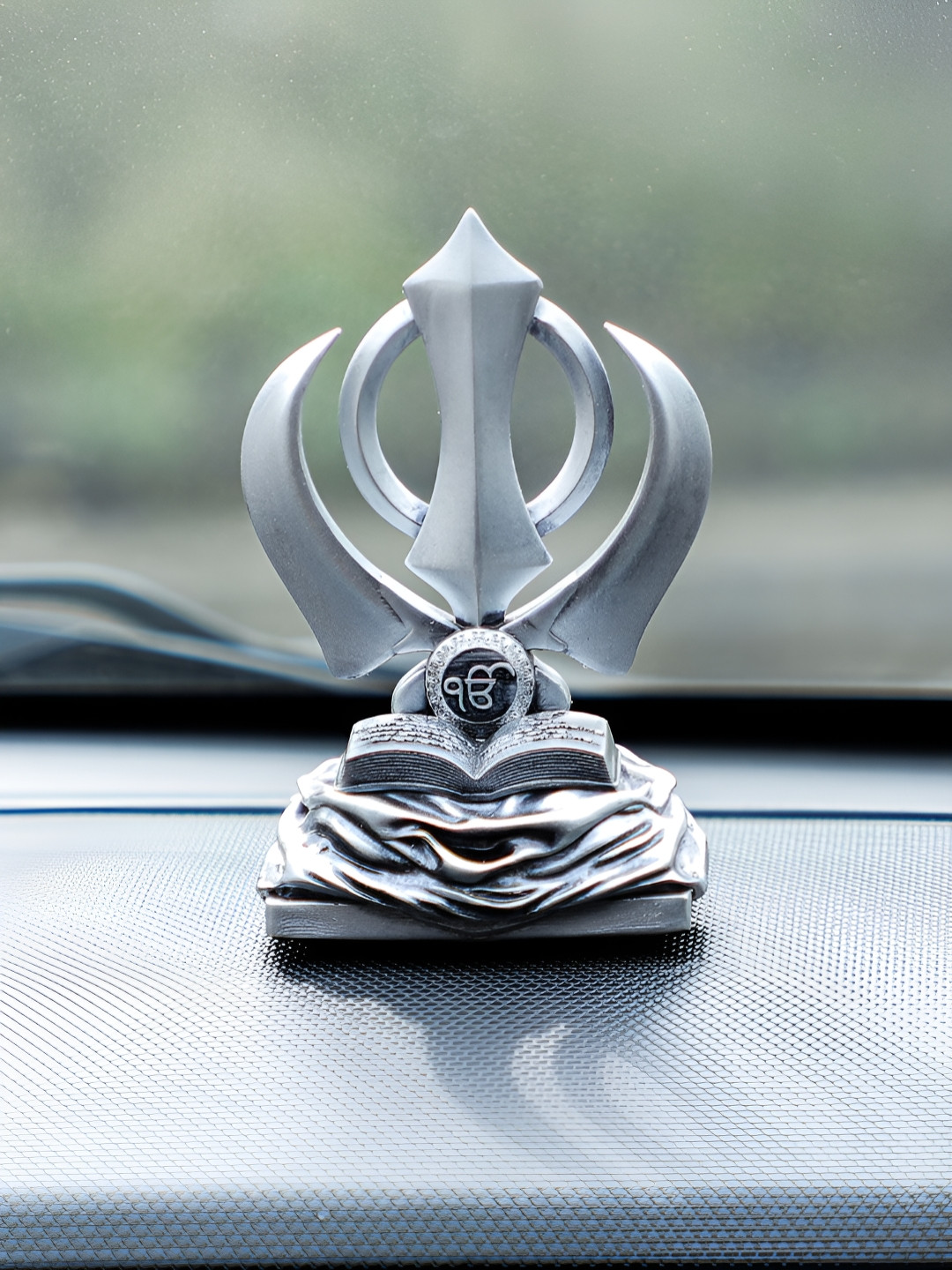 Artarium LLP Khanda Sahib Brown Resin Glossy Prayer Room Small Showpiece - 3.9 Inches