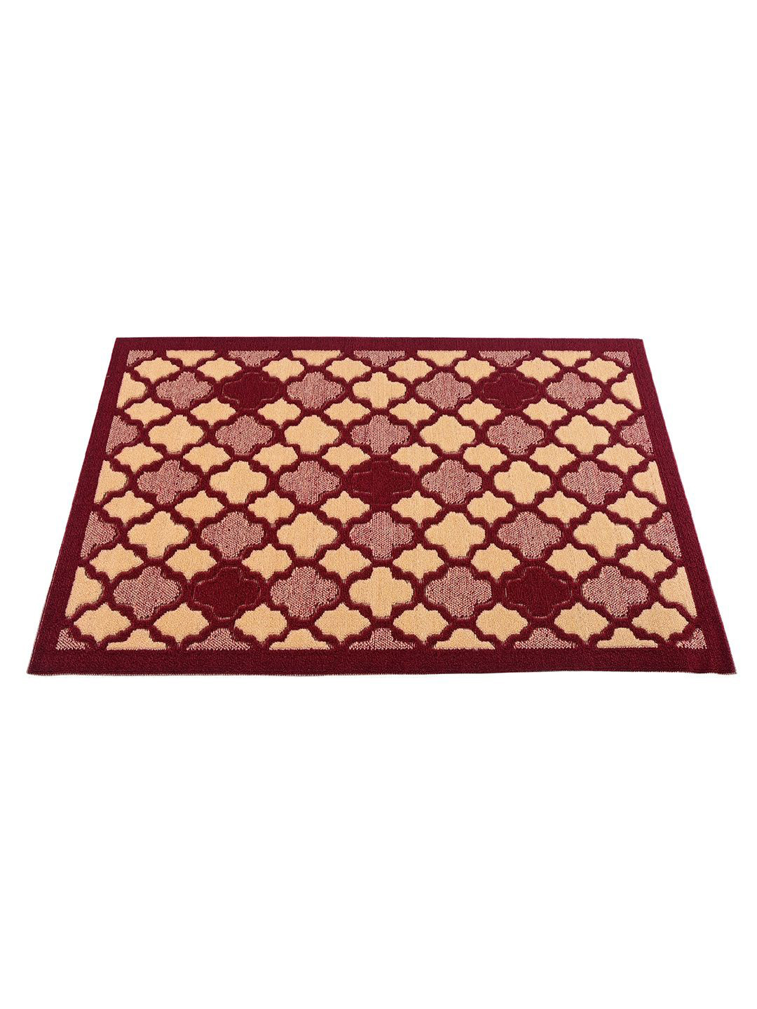 Kuber Industries Maroon & Beige Hexagon Printed Rectangular Anti-Skid Doormats