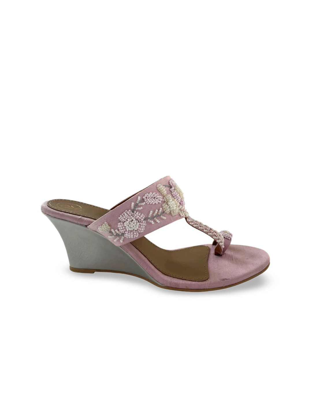 Preet Kaur Leather Stiletto Blush pink rose wedges