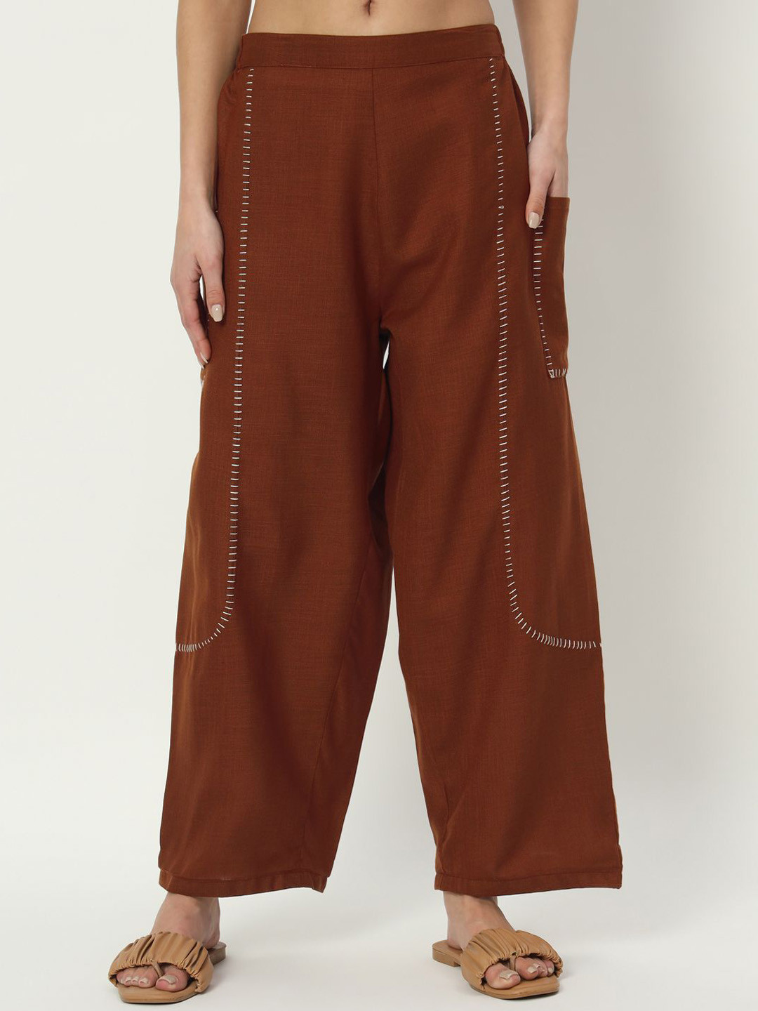9rasa Women Cotton Slip-On Straight Palazzos