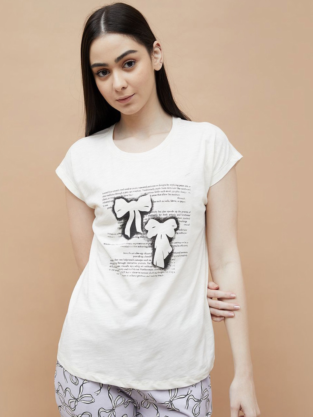 Ginger by Lifestyle Women Printed Extended Sleeves Pockets Lounge Tshirts