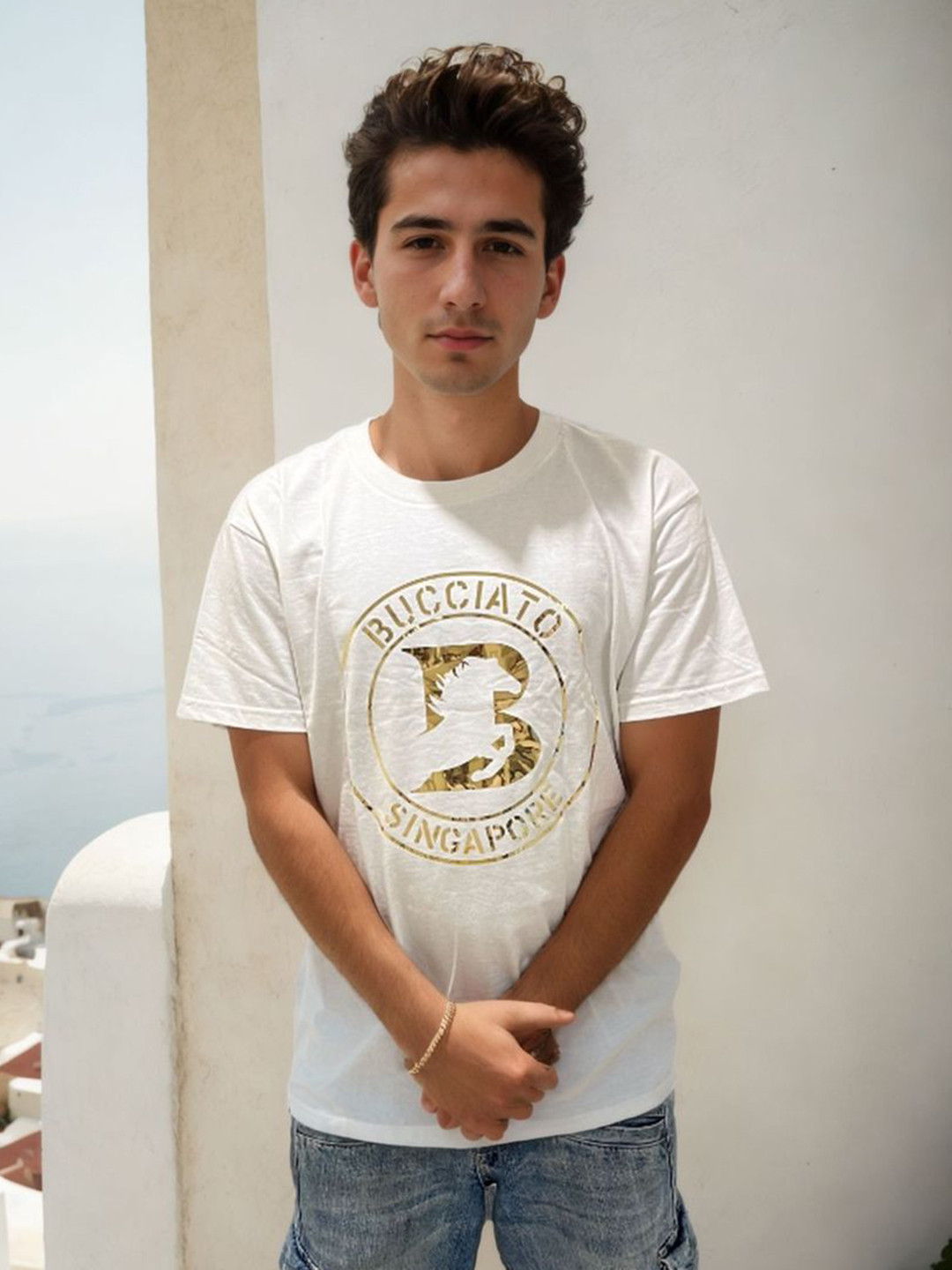 Bucciato Private Limited Men Biker Printed Henley Neck Raw Edge T-shirt