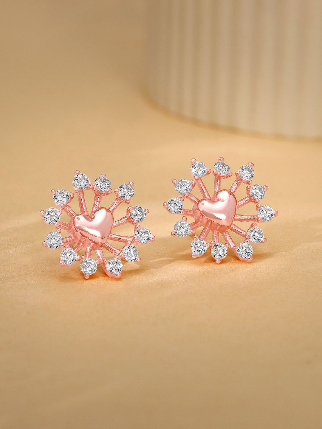 GIVA 925 Sterling Silver Rose Gold-Plated Zircon Floral Grace Heart Studs