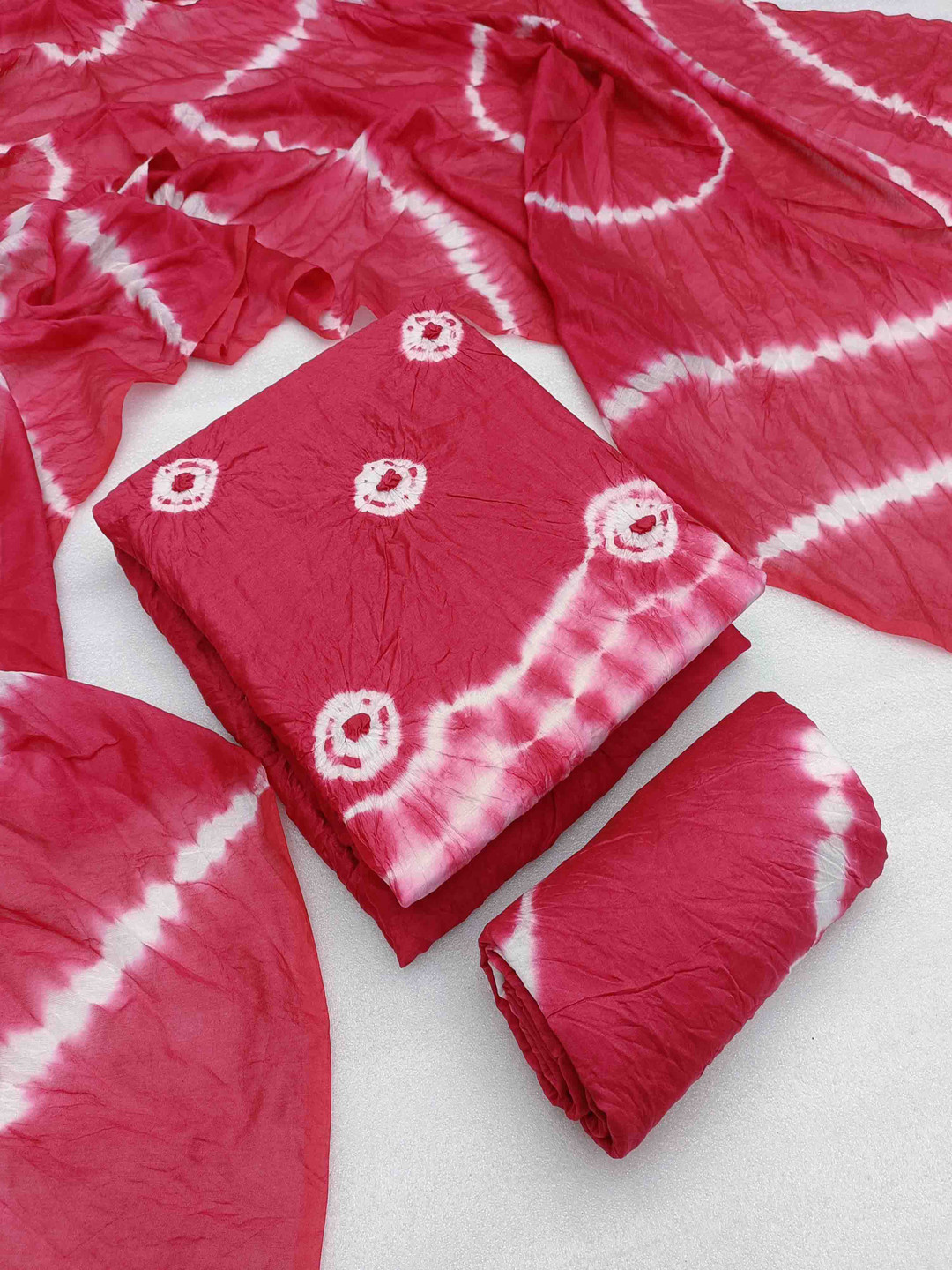 KALINI Dyed Bandhani Unstitched Dress Material