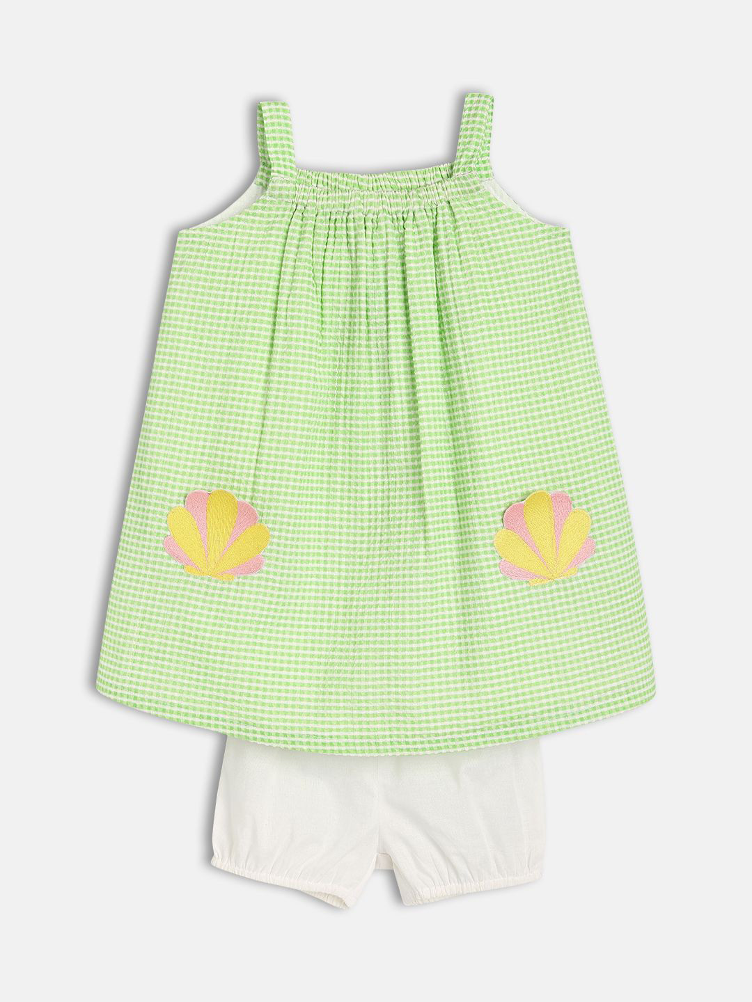 MINI KLUB Girls Checked Applique A-Line Dress With Bloomer