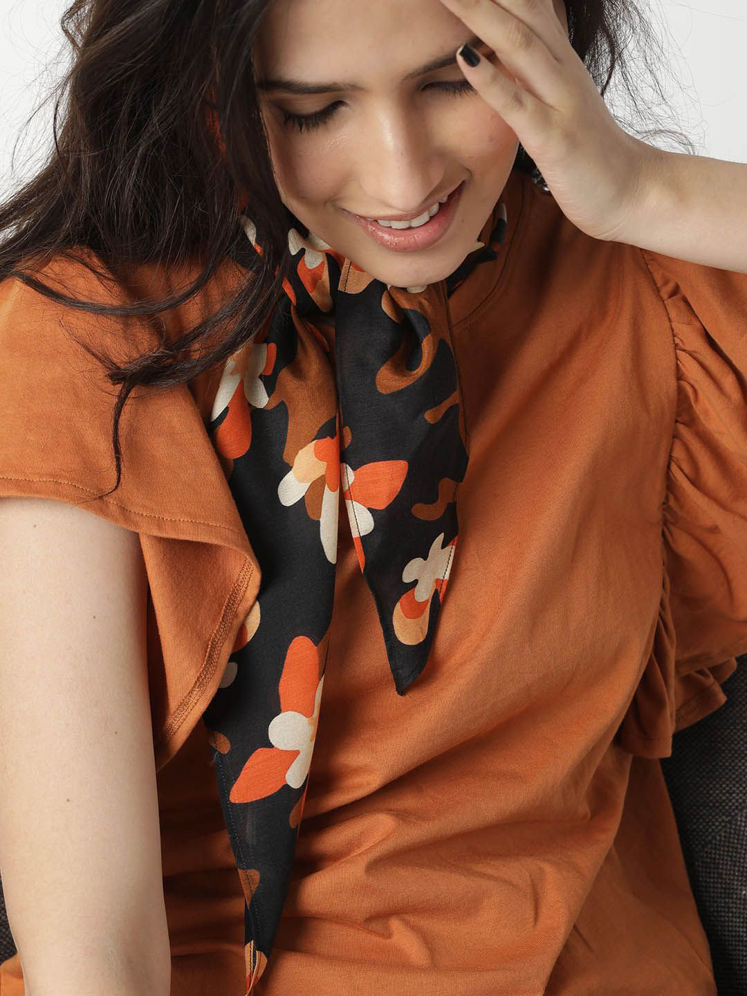 RAREISM Women Perry Primary Black Printed Pure Cotton Scarf