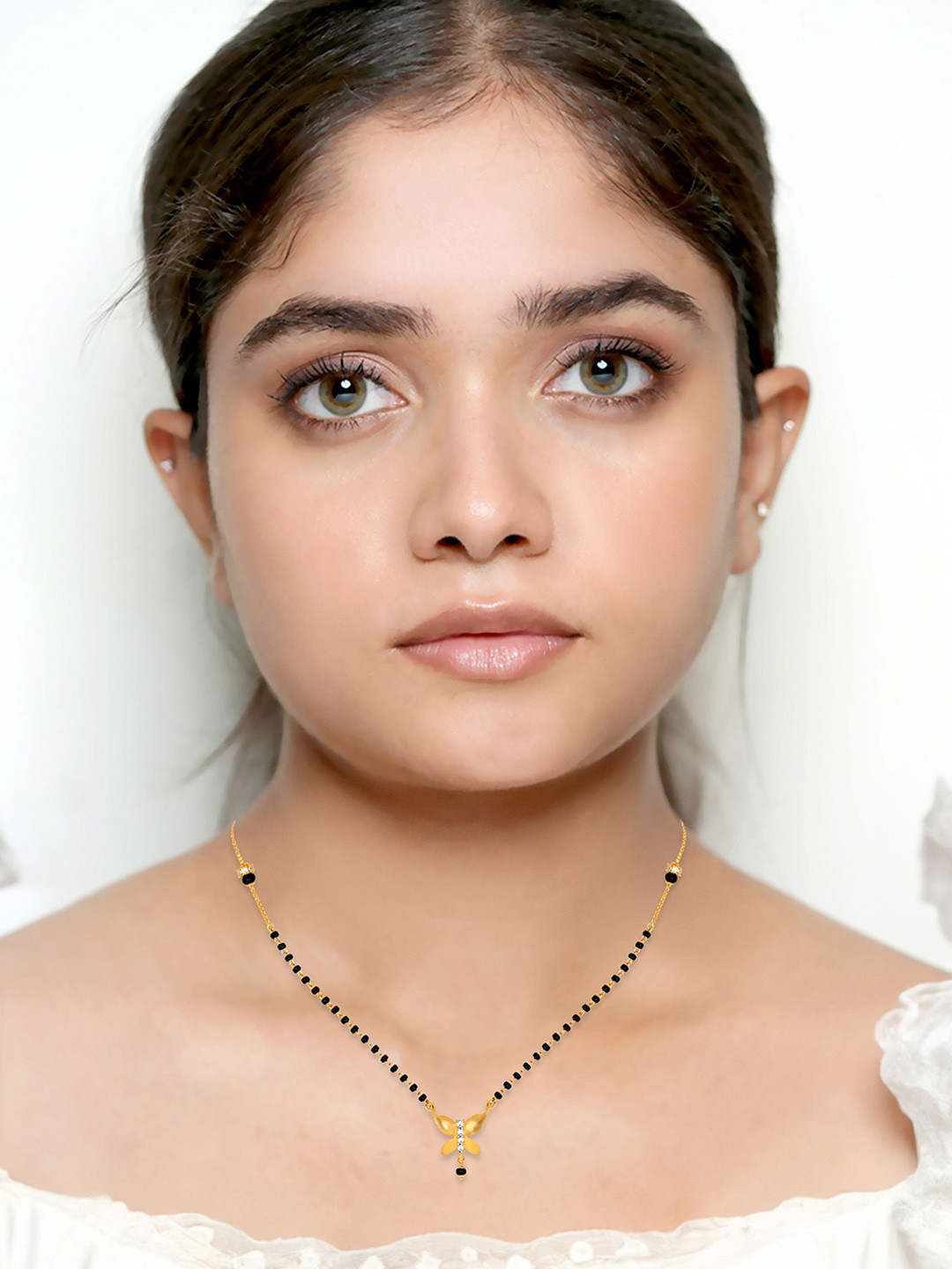 BHIMA 22K BIS Hallmark 916 Purity Yellow Gold Black Beaded Butterfly Fancy Chain