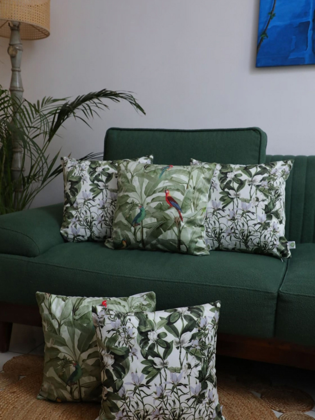 LUSHLYF Paradise X Blossom Embrace Green 5 Pcs Floral Printed Velvet Square Cushion Covers