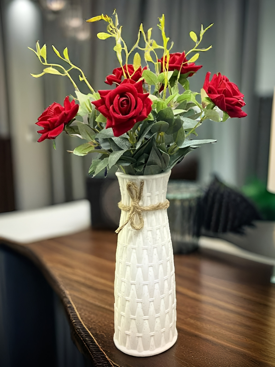 Akaar Red 1 Pieces Rose Artificial Flower With Pot