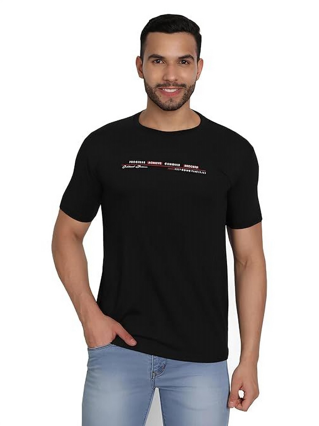 BAESD Men Typography Printed Round Neck Cotton Slim Fit T-shirt