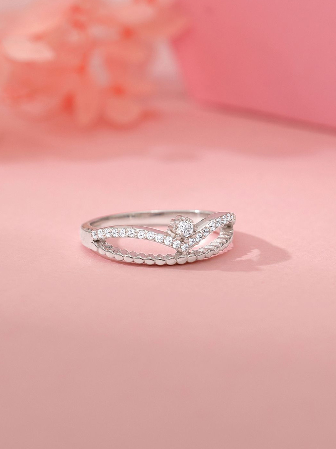 GIVA 925 Sterling Silver Be My Queen Rhodium-Plated CZ Studded Finger Ring