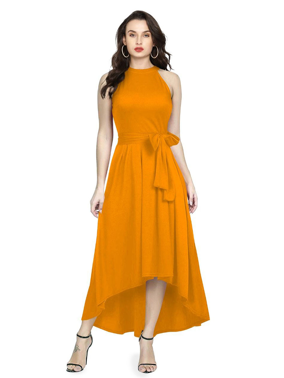 Fashion Care Solid High - Low Fit & Flare Sleeveless Midi Dress